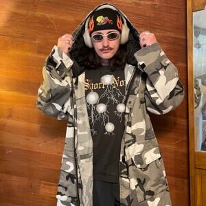 VINTAGE Y2K Grey Camo Hooded Parka Size 3X Oversized Streetwear Military
